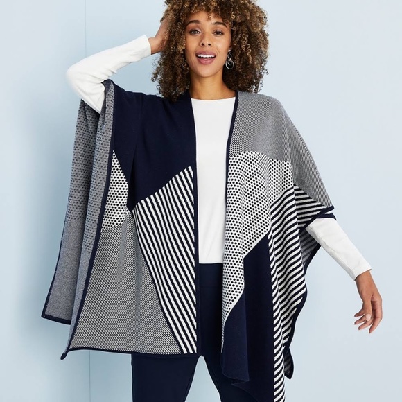 Chico's Sweaters - Chico's Geo Graphic Jacquard Poncho Cape One size